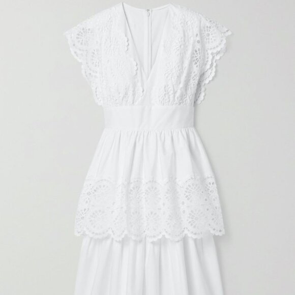 NWT LELA ROSE Embroidered Eyelet Poplin Tiered V-Neck Dress - Picture 3 of 6